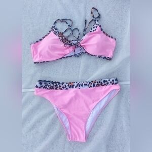 Shien Pink and leopard print spaghetti strap two-piece bikini size 3x